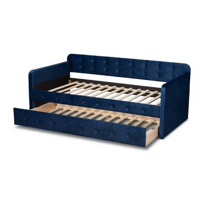 Jona Velvet Fabric Upholstered And Button Tufted Daybed With Trundle - Baxton Studio - Image 4
