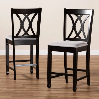 2pc Reneau Finished Wood Counter Height Pub Chairs - Baxton Studio - Image 2