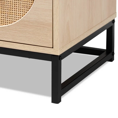 Ardon Bohemian Wood And Metal 1 Drawer Nightstand With Rattan Light Brown/Black - Baxton Studio - Image 5
