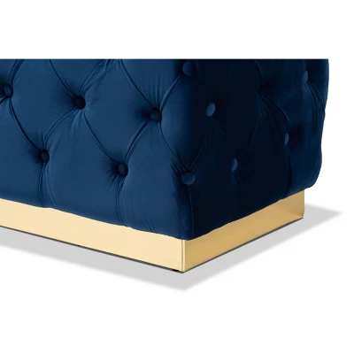 Corrine Velvet Fabric Upholstered And PU Ottoman Gold - Baxton Studio - Image 3