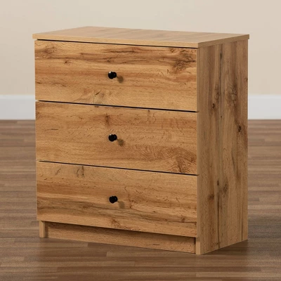 Decon Wood 3 Drawer Storage Chest Oak Brown - Baxton Studio - Image 5