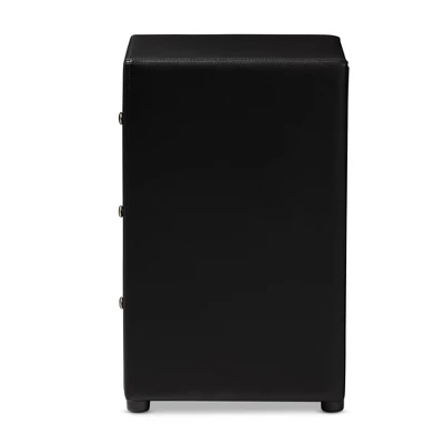 Tessa Faux Leather Upholstered 3 Drawer Nightstand Black - Baxton Studio - Image 2