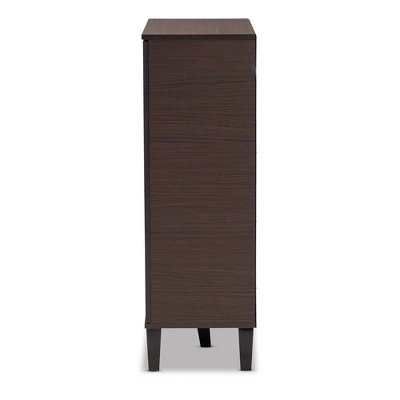 Idina Mid-Century Wood 1 Door Shoe Cabinet Brown/Gray - Baxton Studio - Image 3