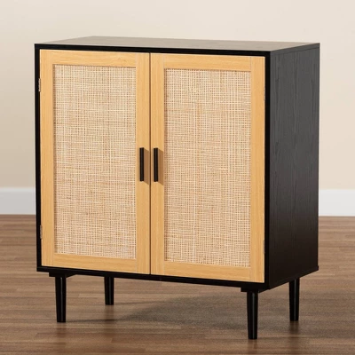 Maureen Wood And Rattan 2 Door Storage Cabinet Espresso/Natural Brown - Baxton Studio - Image 8