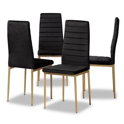4pc Armand Velvet Fabric Upholstered And Metal Dining Chair Set - Baxton Studio - Image 8