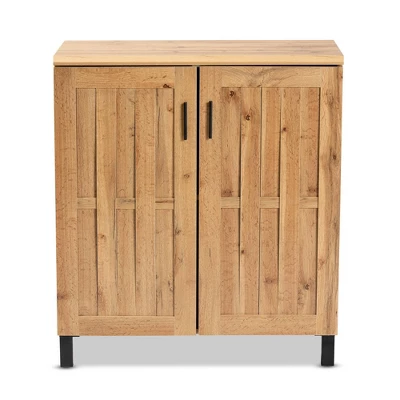 Excel Wood 2 Door Storage Cabinet Oak Brown/Black - Baxton Studio