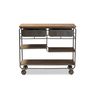 2 Drawer Grant Vintage Rustic Industrial Wood And Metal Kitchen Cart Brown/Black - Baxton Studio - Image 4