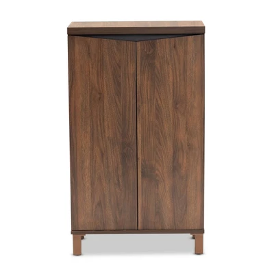 Talon Two-Tone Wood 2 Door Shoe Storage Cabinet Walnut Brown/Dark Gray - Baxton Studio - Image 2