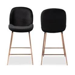 2pc Lander Velvet Fabric Upholstered Metal Counter Stool Set - Baxton Studio
