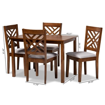 5pc Caron Fabric Upholstered Wood Dining Set Gray/Walnut - Baxton Studio - Image 8