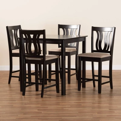 5pc Fenton Fabric Upholstered And Wood Pub Dining Set Dark Brown - Baxton Studio - Image 6