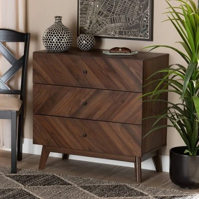 Hartman Wood 3 Drawer Storage Chest Walnut Brown - Baxton Studio - Image 7