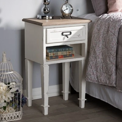 Dauphine 1 Drawer Provincial Style Oak And Distressed Finish Wood Nightstand White - Baxton Studio - Image 5
