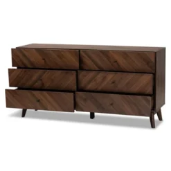 Hartman Wood 6 Drawer Dresser Walnut Brown - Baxton Studio