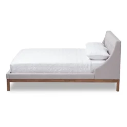 Louvain Modern And Contemporary Fabric Upholstered Walnut - Finished Platform Bed Grayish Beige - Baxton Studio