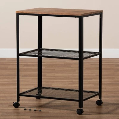 Verna Metal And Wood Kitchen Serving Cart Oak Brown/Black - Baxton Studio - Image 5