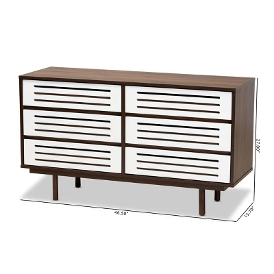 6 Drawer Wood Dresser And Meike Two-Tone Walnut/White - Baxton Studio - Image 8