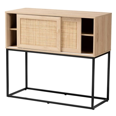 Amelia Wood Rattan Sideboard Buffet Dining Cabinet Natural Brown/Black - Baxton Studio - Image 2