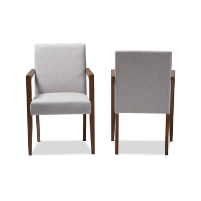 Set Of 2 Andrea Mid - Century Modern Upholstered Wooden Armchair - Grayish Beige - Baxton Studio