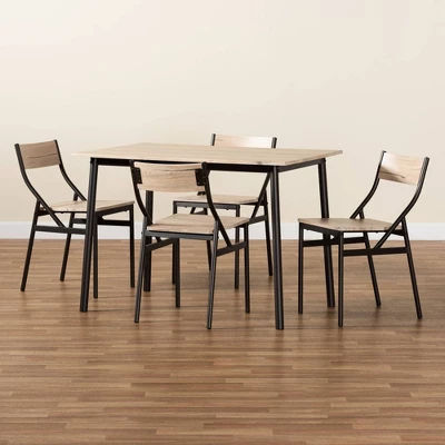5pc Carmen Wood And Metal Dining Set Oak Brown/Dark Brown - Baxton Studio - Image 9
