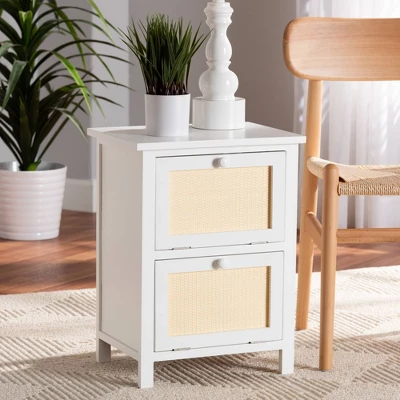 Sariah Wood Rattan 2 Door Nightstand White - Baxton Studio - Image 5