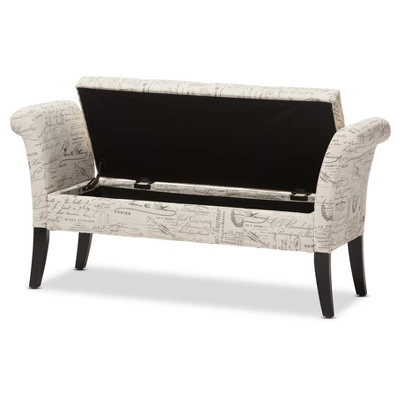 Avignon Script - Patterned French Laundry Fabric Storage Ottoman Bench - Baxton Studio - Image 5