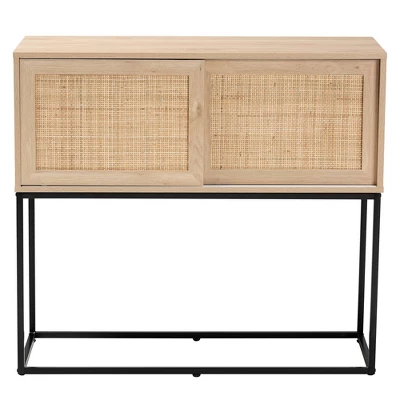 Amelia Wood Rattan Sideboard Buffet Dining Cabinet Natural Brown/Black - Baxton Studio