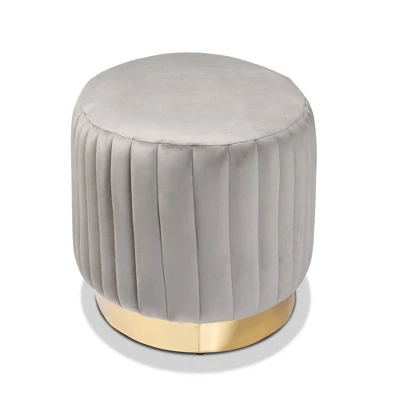 Kirana Velvet Fabric Upholstered And PU Leather Ottoman Gold - Baxton Studio - Image 2