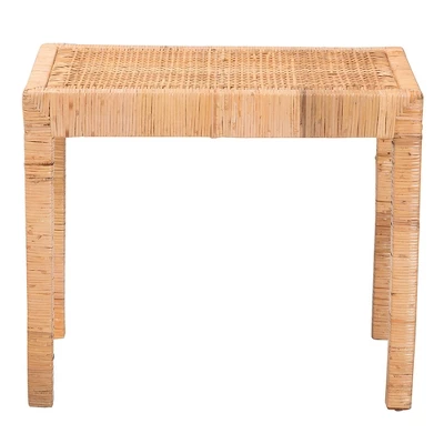 Abelia Natural Rattan And Mahogany Wood Short Accent Bench Natural Brown - Baxton Studio - Image 2
