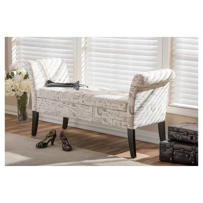 Avignon Script - Patterned French Laundry Fabric Storage Ottoman Bench - Baxton Studio - Image 3