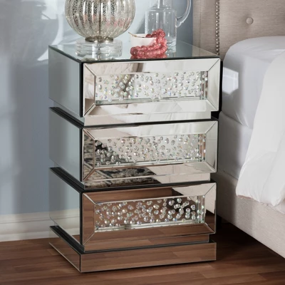 Sabrina Hollywood Regency Glamour Style Mirrored 3 - Drawer Nightstand - Baxton Studio - Image 5