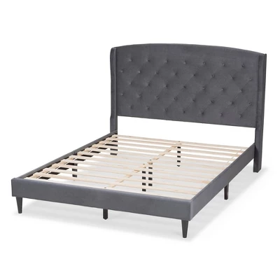 Joanna Velvet Fabric Upholstered And Wood Platform Bed - Baxton Studio - Image 3