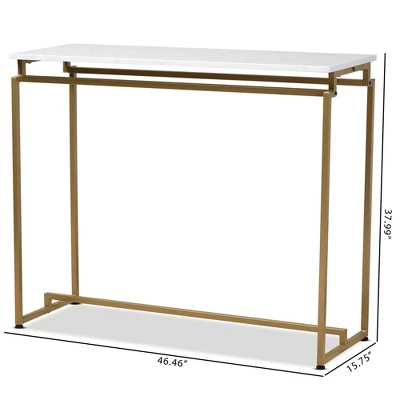 Renzo Metal Console Table With Faux Marble Tabletop White/Gold - Baxton Studio - Image 7
