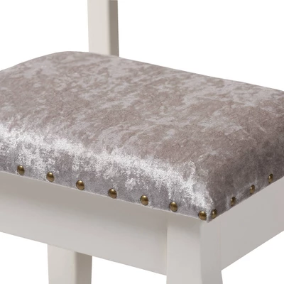 2pc Veronique White Finished Wood Vanity Table With Mirror And Ottoman White - Baxton Studio - Image 5