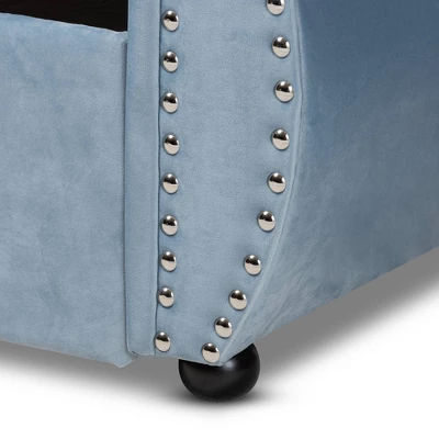Twin Abbie Velvet Tufted Daybed With Trundle Light Blue - Baxton Studio - Image 7