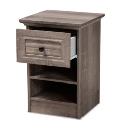 Dara 1 Drawer Wood Nightstand Gray/Brown/Black - Baxton Studio