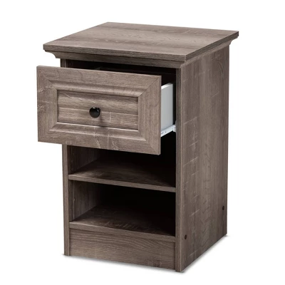 Dara 1 Drawer Wood Nightstand Gray/Brown/Black - Baxton Studio