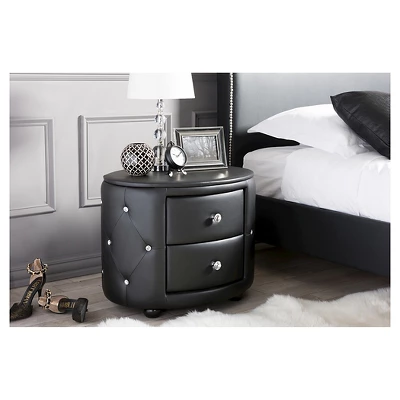 Davina Hollywood Glamour Style Oval 2 - Drawer Faux Leather Upholstered Nightstand - Baxton Studio - Image 5