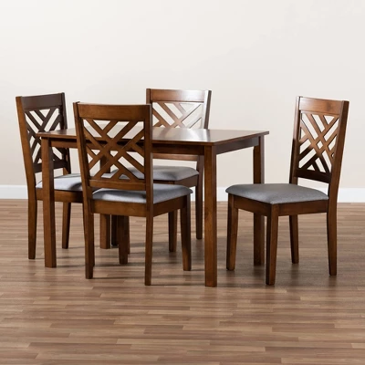 5pc Caron Fabric Upholstered Wood Dining Set Gray/Walnut - Baxton Studio - Image 7