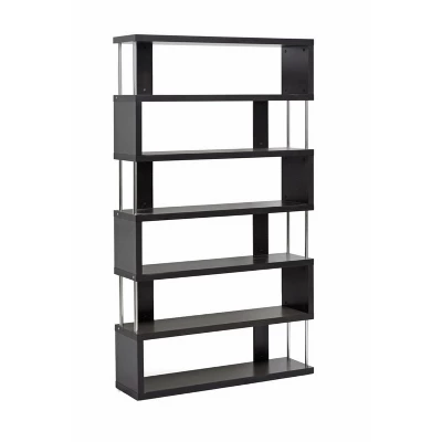 75.5" Barnes Six Shelf Modern Bookshelf Dark Brown - Baxton Studio