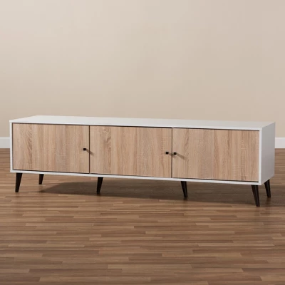 Bastien Light Oak 6 Shelf TV Stand For TVs Up To 60" White/Brown - Baxton Studio