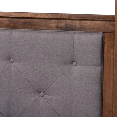 Natasha Fabric Upholstered Wood Platform Canopy Bed Gray/Walnut Brown - Baxton Studio - Image 3
