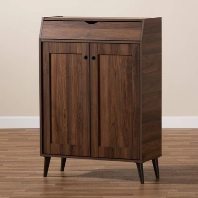 Cormier Walnut Finished 2 Door Wood Entryway Shoe Storage Cabinet Brown - Baxton Studio - Image 3
