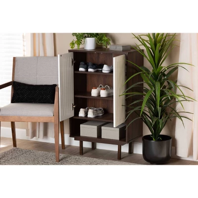 2 Door Meike Two-Tone Wood Shoe Cabinet Walnut/White - Baxton Studio - Image 7