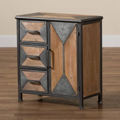 Laurel Wood 3 Drawer Cabinet Gray/Brown - Baxton Studio - Image 7