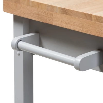 Hayward Coastal And Farmhouse Natural Wood Kitchen Cart White, Light Brown - Baxton Studio