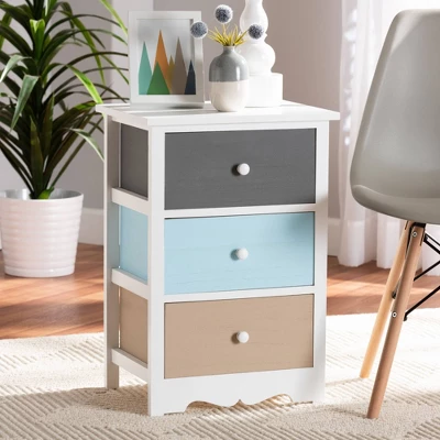 Kalila Wood 3 Drawer Nightstand White - Baxton Studio - Image 4