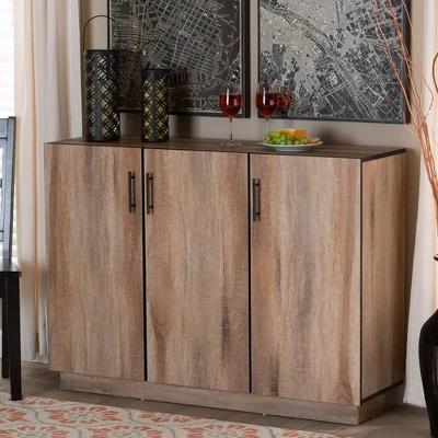 Patton Wood 3 Door Dining Room Sideboard Buffet Oak - Baxton Studio - Image 6