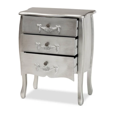 Eliya Brushed Wood 3 Drawer Storage Cabinet Silver - Baxton Studio - Image 2