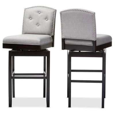 Set Of 2 Ginaro Modern And Contemporary Fabric Button Tufted Upholstered Swivel Barstools - Gray - Baxton Studio - Image 2